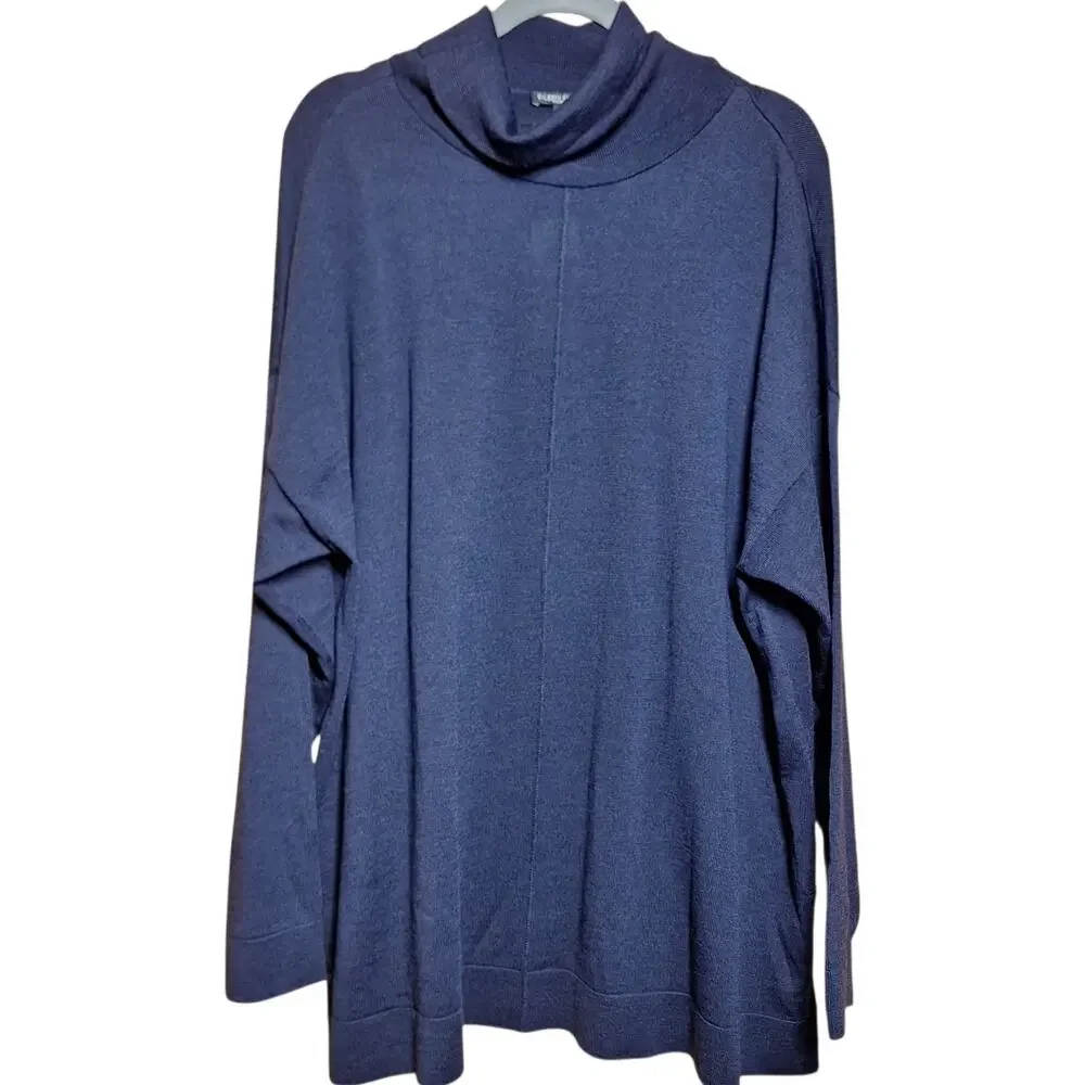Eileen Fisher NEW 2X Merino jersey cowl neck sweater dark navy blue 100% wool - Picture 2 of 5